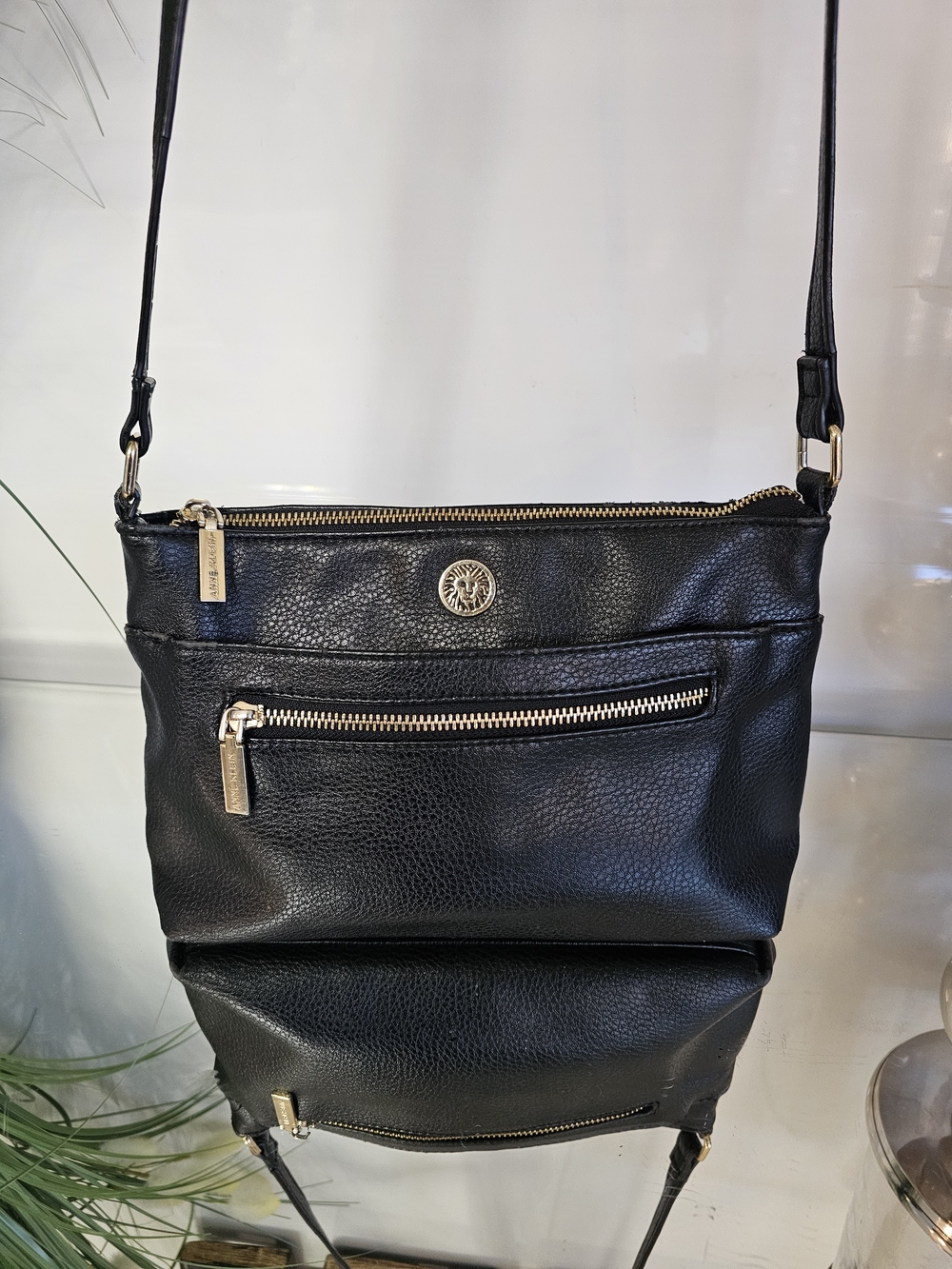 Anne Klein Black Crossbody with Gold Accents